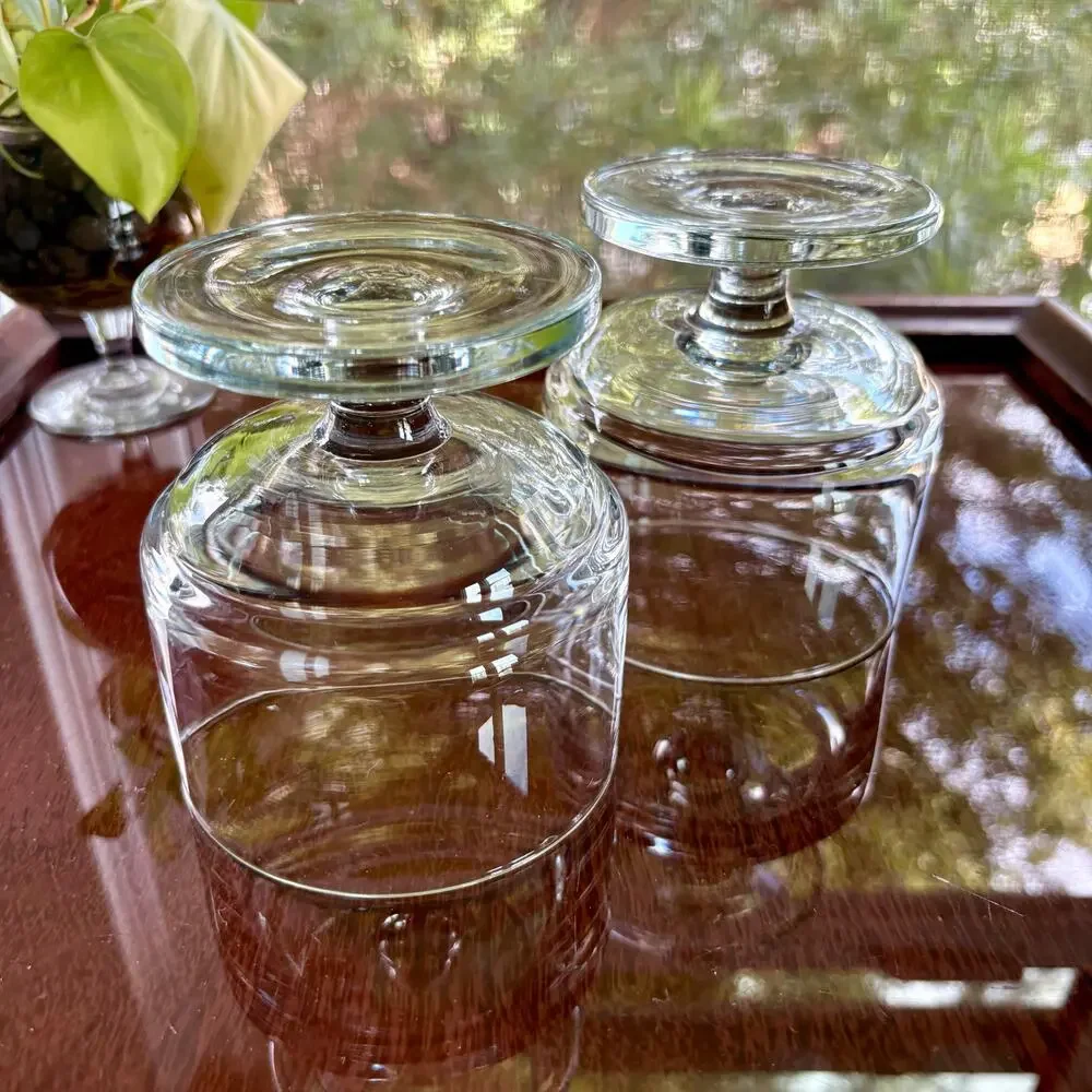 Vintage Footed Stub Glasses Heavy Base Clear MCM Set of 2